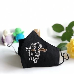 Doggy Hand embroidered linen face mask